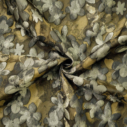 Olive Green Floral Jacquard Fabric, 3D Embossed Watercolor Flower Woven Brocade for Dresses, Cheongsam, Jackets and Home Decor - 62"W