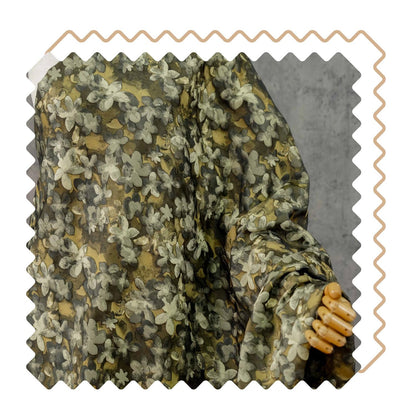 Olive Green Floral Jacquard Fabric, 3D Embossed Watercolor Flower Woven Brocade for Dresses, Cheongsam, Jackets and Home Decor - 62"W