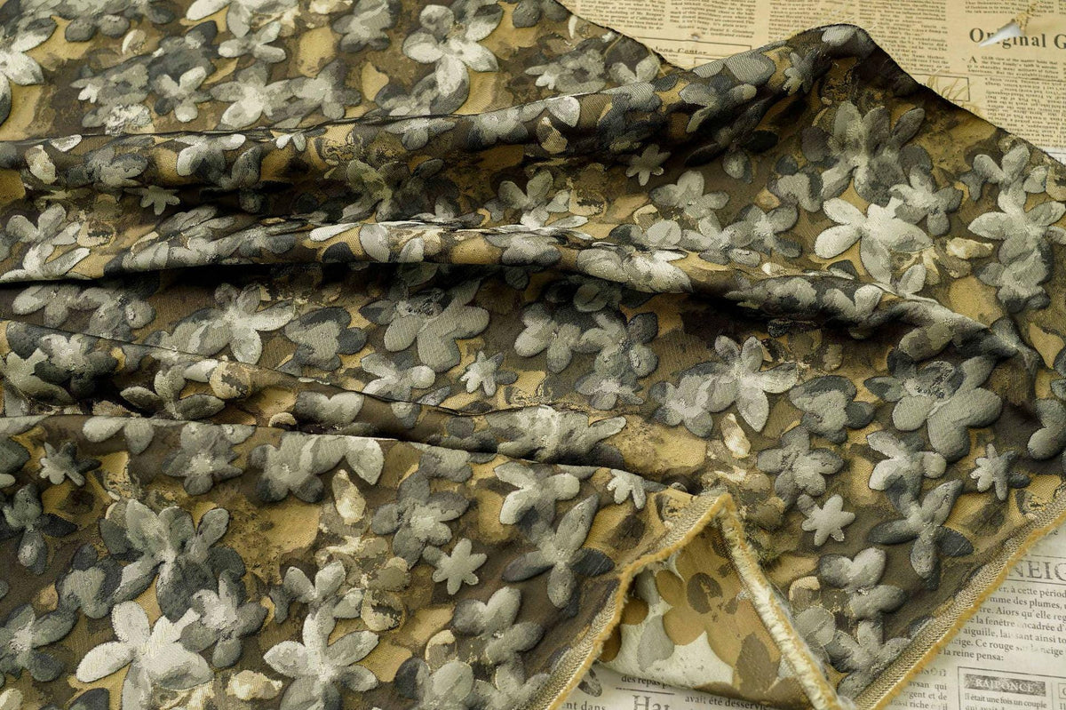 Olive Green Floral Jacquard Fabric, 3D Embossed Watercolor Flower Woven Brocade for Dresses, Cheongsam, Jackets and Home Decor - 62"W