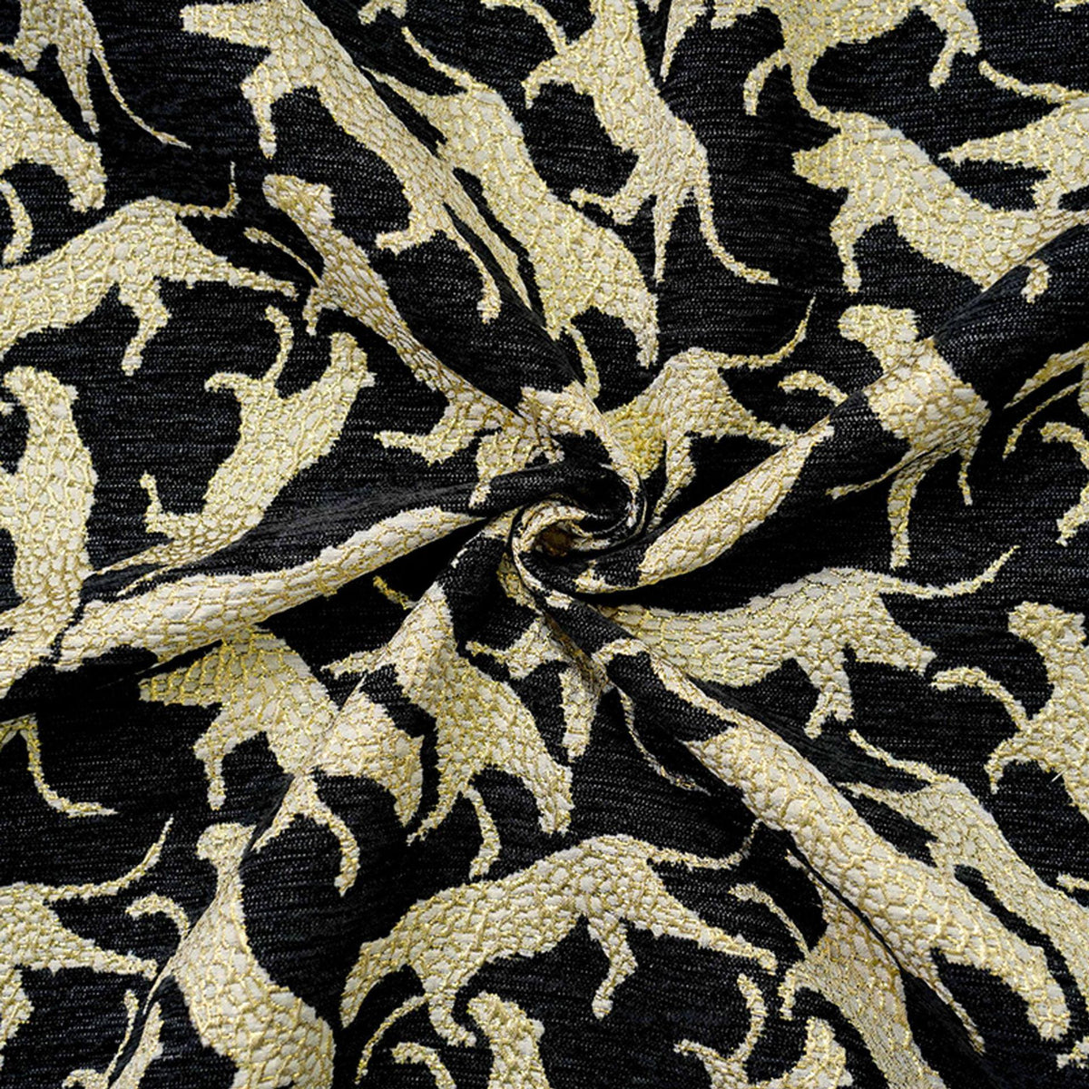 Black Gold Abstract Leopard Jacquard Fabric, 3D Embossed Metallic Brocade for Coats, Jackets, Dresses, Bags and Upholstery - 58"W