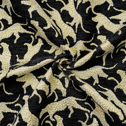 Black Gold Abstract Leopard Jacquard Fabric, 3D Embossed Metallic Brocade for Coats, Jackets, Dresses, Bags and Upholstery - 58"W