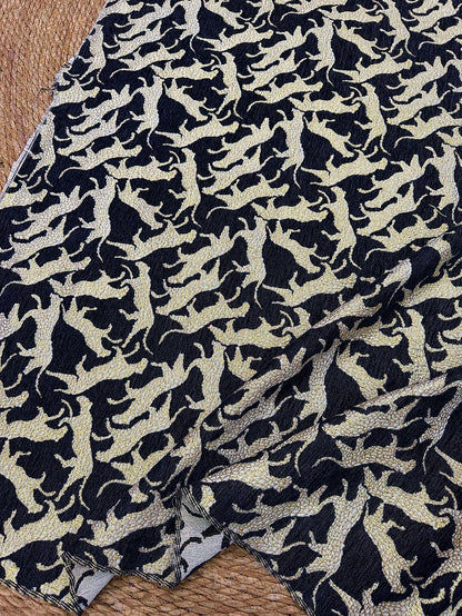 Black Gold Abstract Leopard Jacquard Fabric, 3D Embossed Metallic Brocade for Coats, Jackets, Dresses, Bags and Upholstery - 58"W