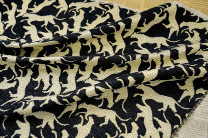 Black Gold Abstract Leopard Jacquard Fabric, 3D Embossed Metallic Brocade for Coats, Jackets, Dresses, Bags and Upholstery - 58"W