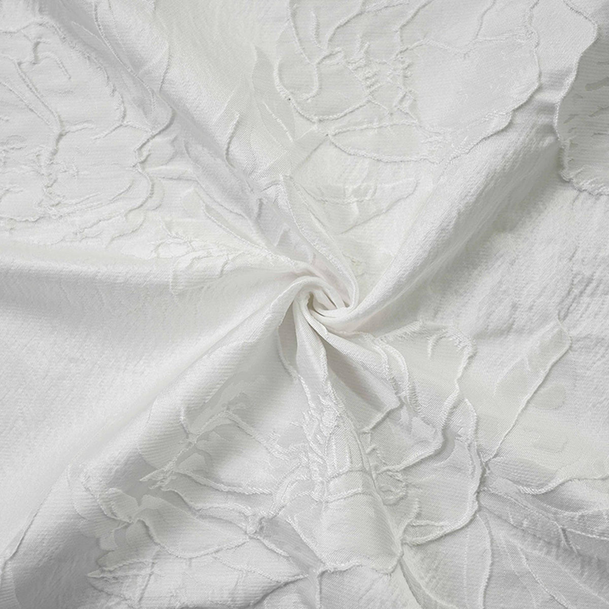 Ivory White Embossed Peony Floral Jacquard Fabric, 3D Textured Woven Fabric for Dresses, Cheongsam, Bridal Wear and Crafts, 55" Wide