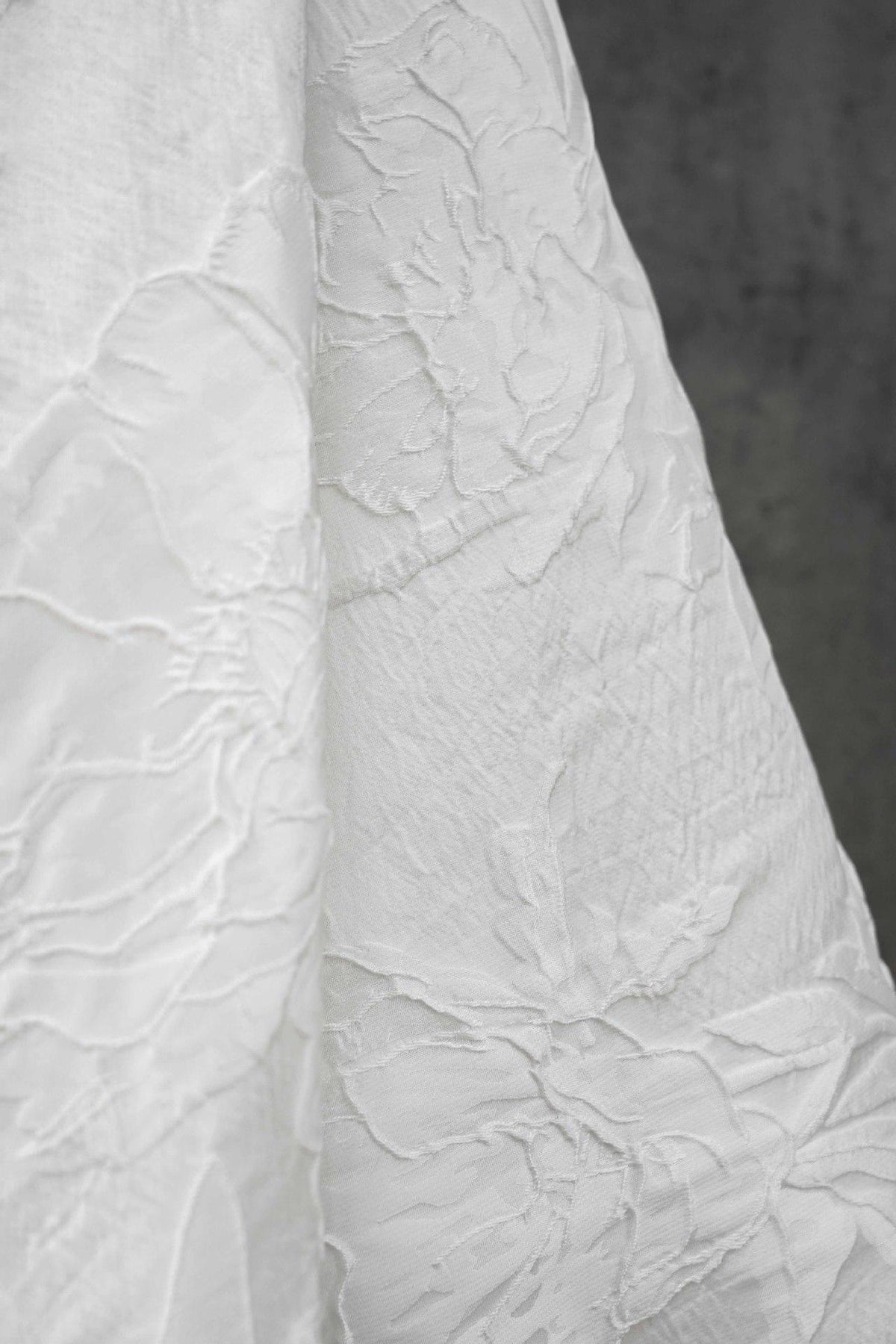 Ivory White Embossed Peony Floral Jacquard Fabric, 3D Textured Woven Fabric for Dresses, Cheongsam, Bridal Wear and Crafts, 55" Wide