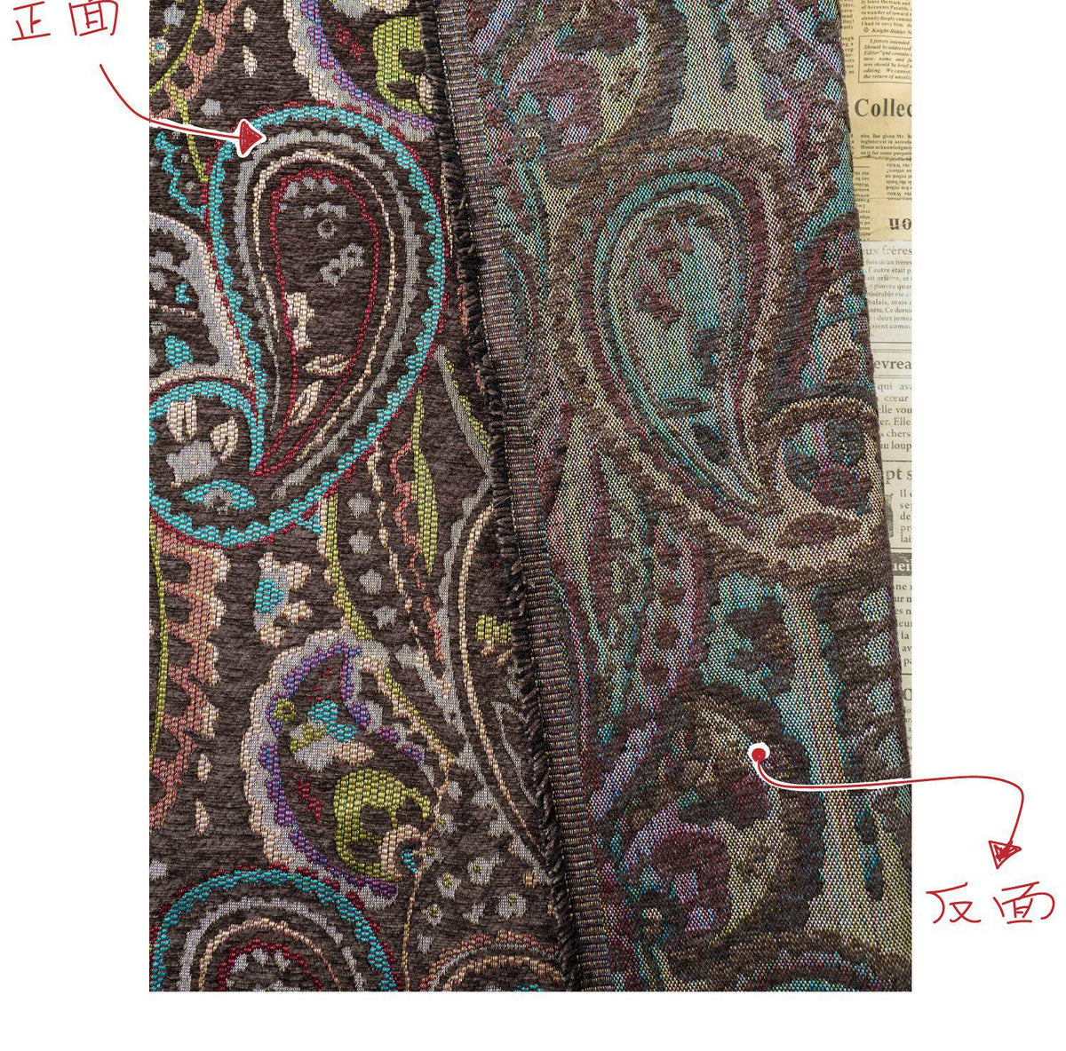 Vintage Brown Paisley Jacquard Fabric, Multicolor Woven Ethnic Pattern Textile for Coats, Jackets, Bags, Upholstery and Home Decor, 58" Wide