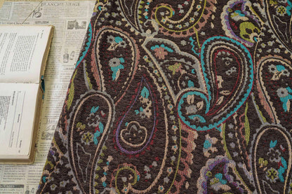 Vintage Brown Paisley Jacquard Fabric, Multicolor Woven Ethnic Pattern Textile for Coats, Jackets, Bags, Upholstery and Home Decor, 58" Wide