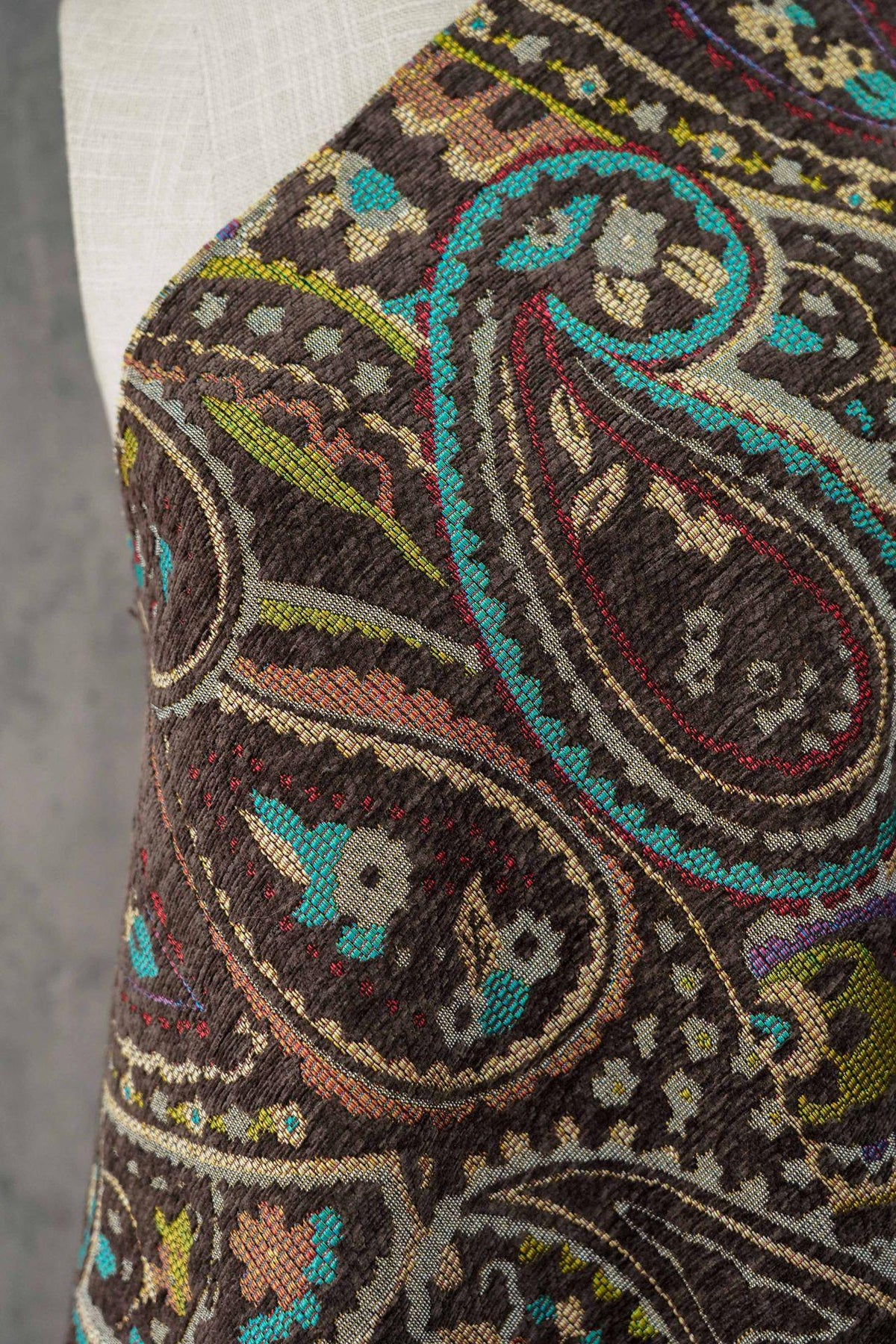 Vintage Brown Paisley Jacquard Fabric, Multicolor Woven Ethnic Pattern Textile for Coats, Jackets, Bags, Upholstery and Home Decor, 58" Wide