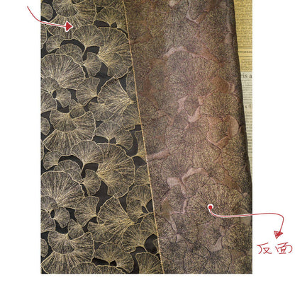 Black Gold Ginkgo Leaf Jacquard Fabric, Metallic Thread Embossed Brocade for Cheongsam, Jackets, Dresses, Bags and Home Decor, 64"