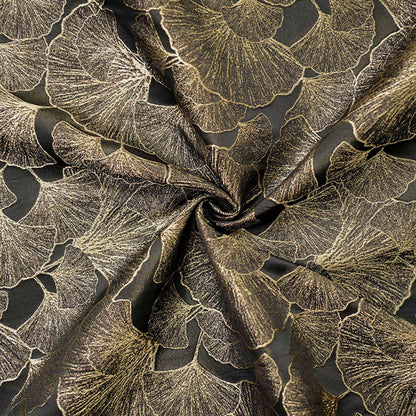 Black Gold Ginkgo Leaf Jacquard Fabric, Metallic Thread Embossed Brocade for Cheongsam, Jackets, Dresses, Bags and Home Decor, 64"