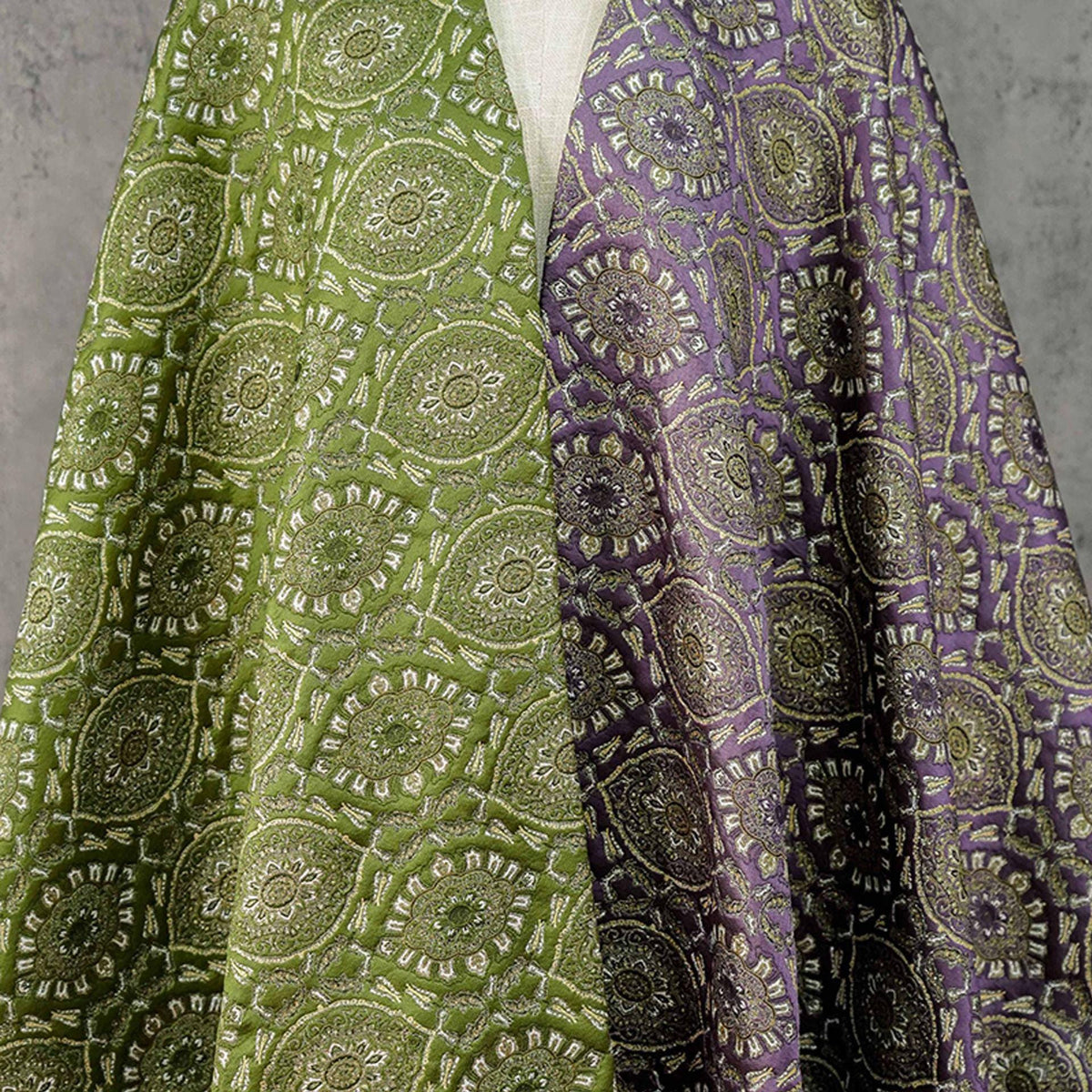 Persian Floral Medallion Jacquard Fabric, Metallic Gold Thread Brocade with Diamond Pattern for Cheongsam, Jackets, Bags and Home Decor, 63"