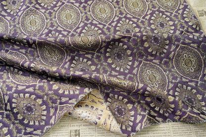 Persian Floral Medallion Jacquard Fabric, Metallic Gold Thread Brocade with Diamond Pattern for Cheongsam, Jackets, Bags and Home Decor, 63"