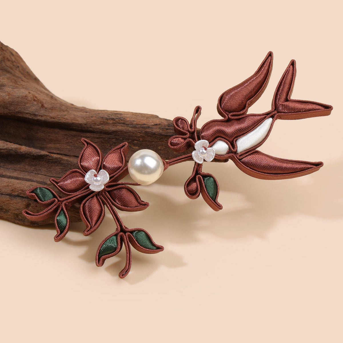 Chinese Swallow Bird Floral Frog Buttons with Faux Pearls, Decorative Knot Closures for Cheongsam, Qipao, Jackets and Sewing Crafts