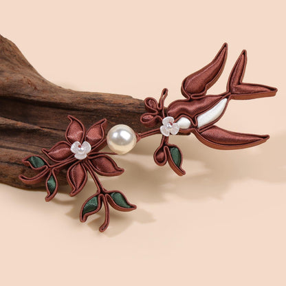 Chinese Swallow Bird Floral Frog Buttons with Faux Pearls, Decorative Knot Closures for Cheongsam, Qipao, Jackets and Sewing Crafts