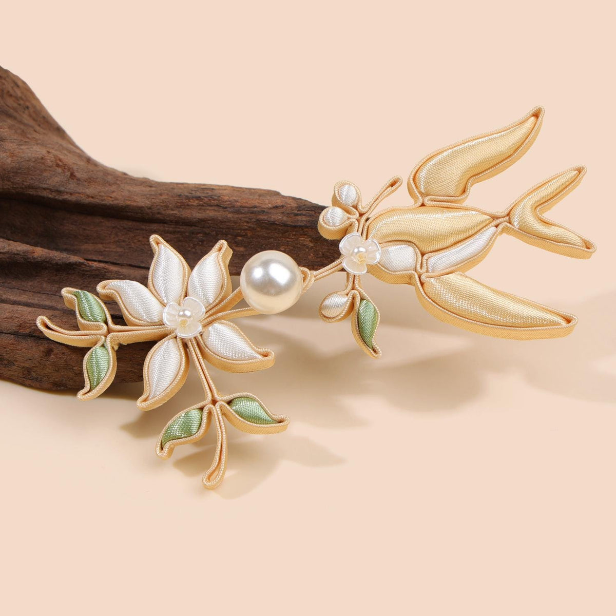 Chinese Swallow Bird Floral Frog Buttons with Faux Pearls, Decorative Knot Closures for Cheongsam, Qipao, Jackets and Sewing Crafts
