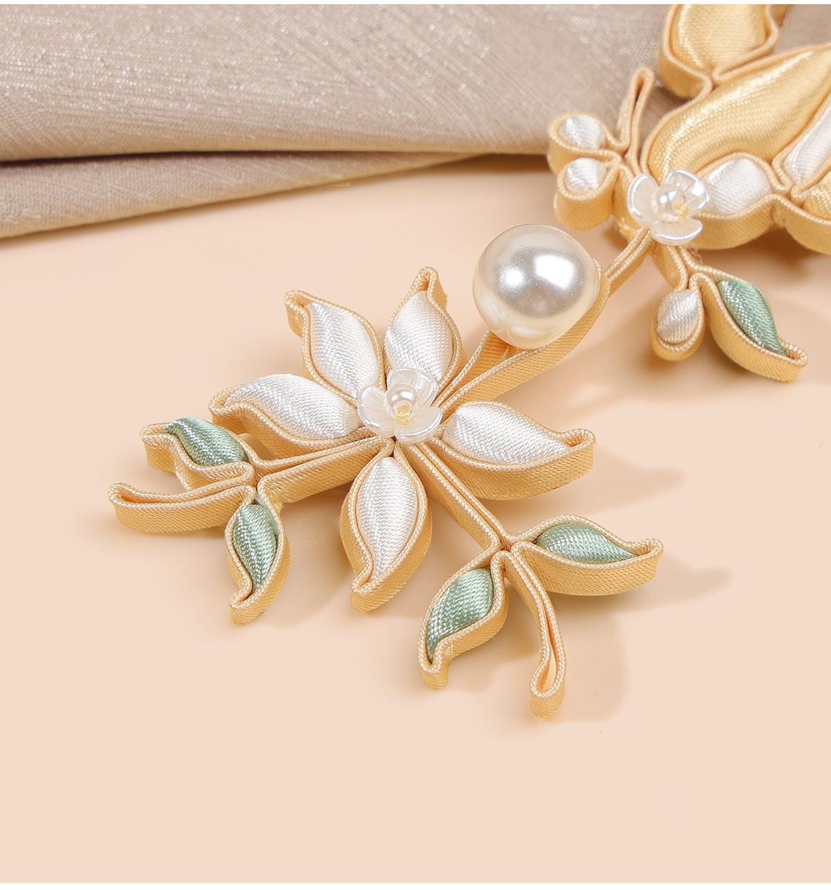 Chinese Swallow Bird Floral Frog Buttons with Faux Pearls, Decorative Knot Closures for Cheongsam, Qipao, Jackets and Sewing Crafts