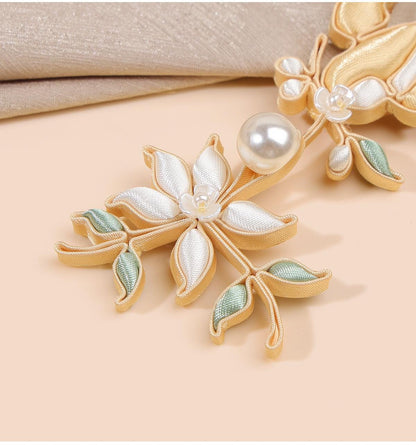 Chinese Swallow Bird Floral Frog Buttons with Faux Pearls, Decorative Knot Closures for Cheongsam, Qipao, Jackets and Sewing Crafts