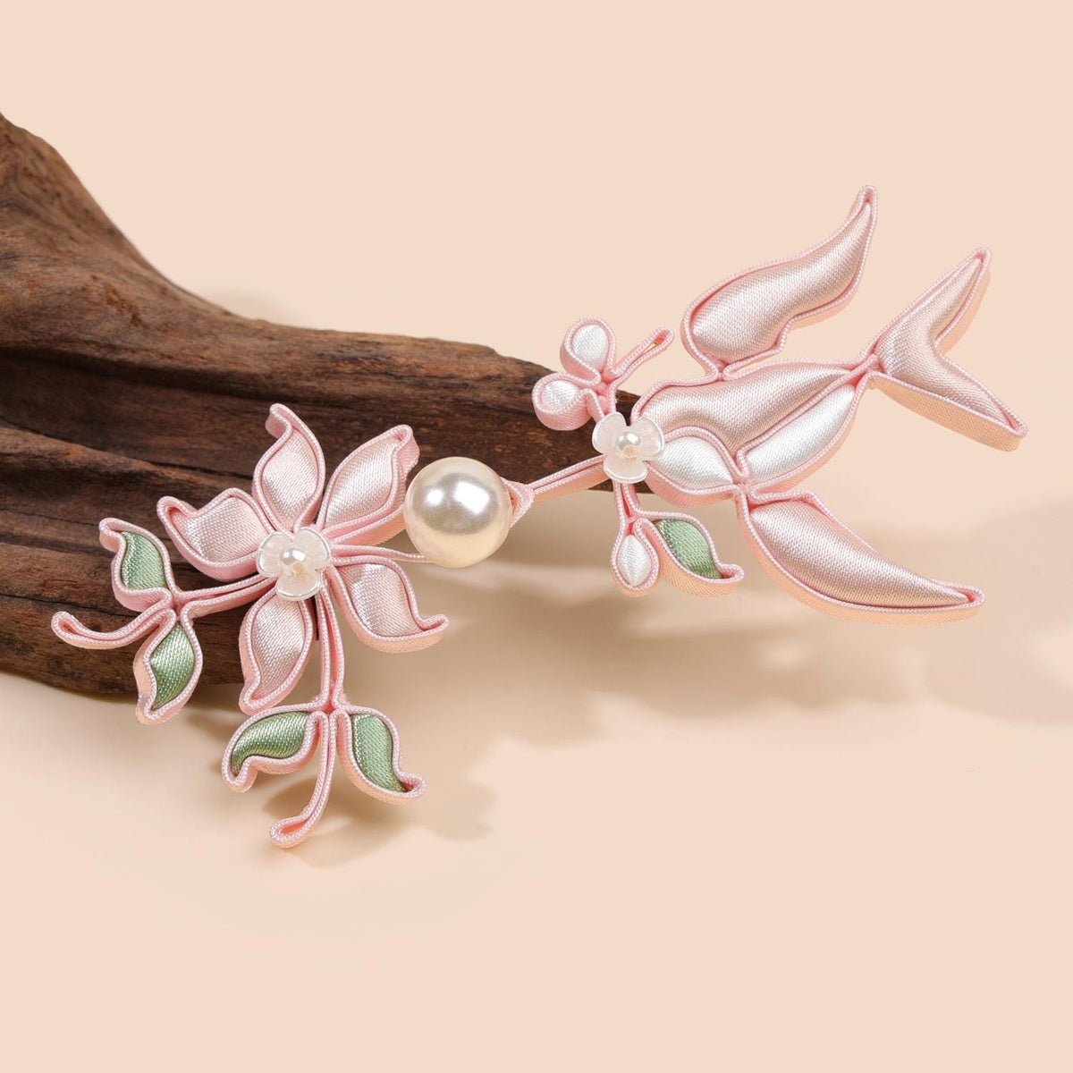 Chinese Swallow Bird Floral Frog Buttons with Faux Pearls, Decorative Knot Closures for Cheongsam, Qipao, Jackets and Sewing Crafts