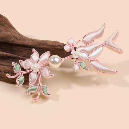 Chinese Swallow Bird Floral Frog Buttons with Faux Pearls, Decorative Knot Closures for Cheongsam, Qipao, Jackets and Sewing Crafts