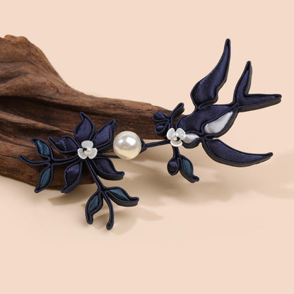 Chinese Swallow Bird Floral Frog Buttons with Faux Pearls, Decorative Knot Closures for Cheongsam, Qipao, Jackets and Sewing Crafts