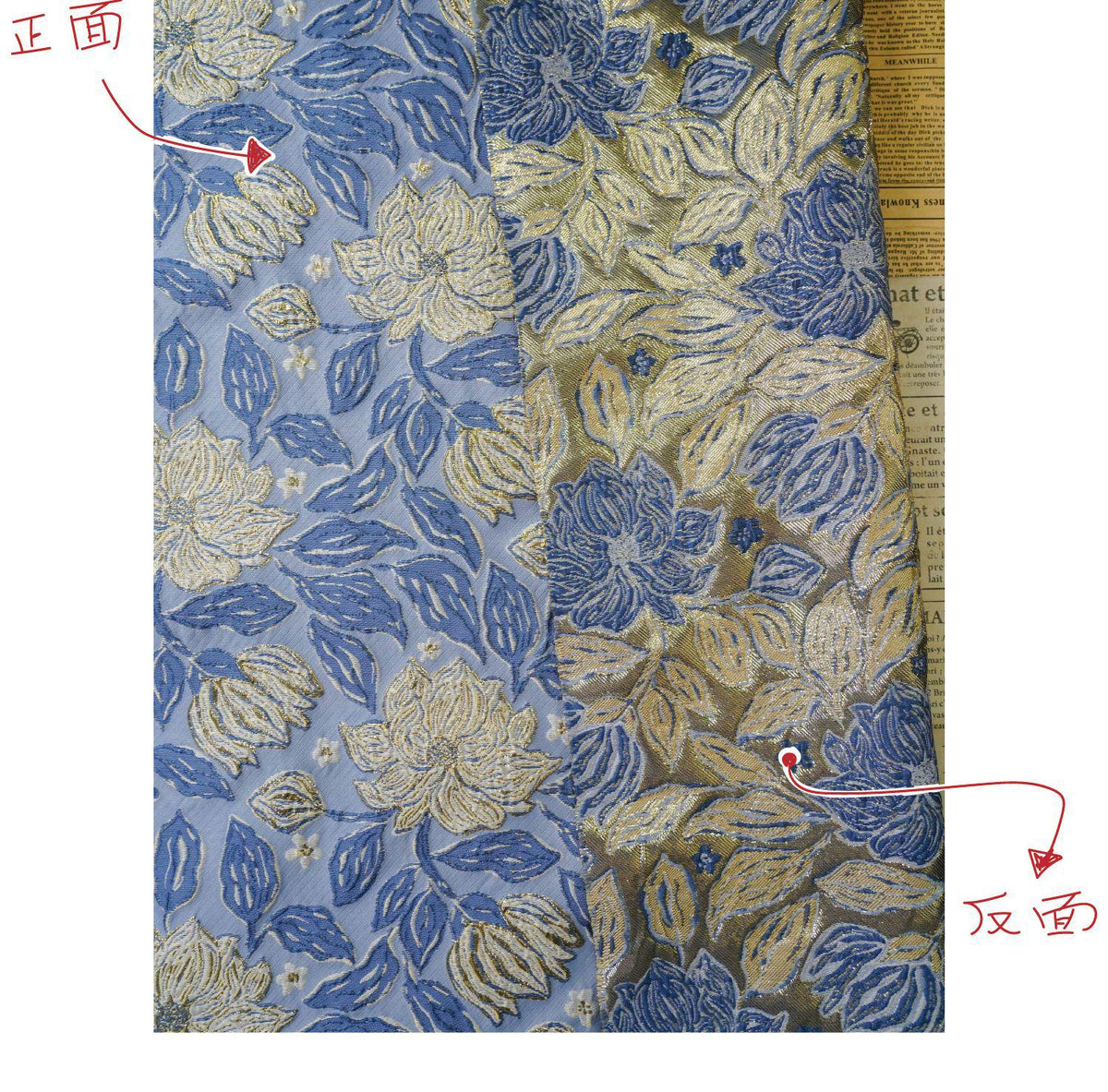 Dusty Blue Magnolia Floral Jacquard Fabric, Gold Thread Embossed Brocade for Cheongsam, Dresses, Jackets and Home Decor, 55"