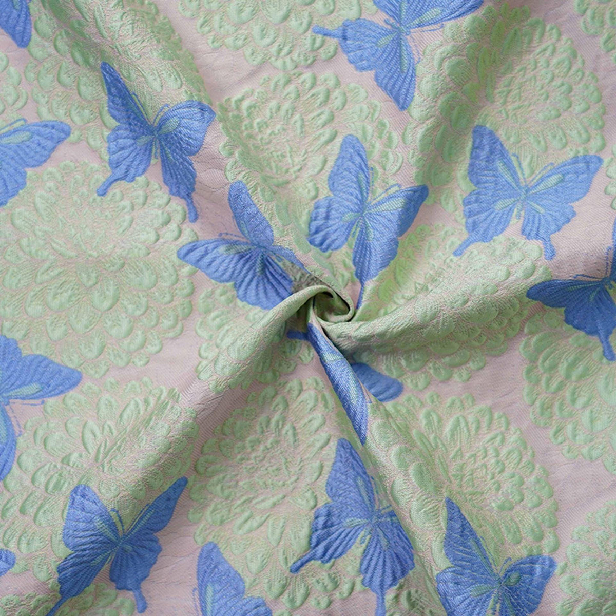 Pastel Pink Mint Green Butterfly Jacquard Fabric, 3D Embossed Floral Brocade for Cheongsam, Dresses, Jackets and Sewing Crafts, 54"