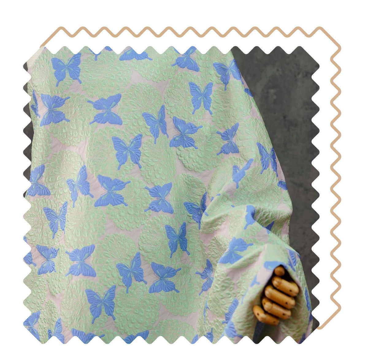 Pastel Pink Mint Green Butterfly Jacquard Fabric, 3D Embossed Floral Brocade for Cheongsam, Dresses, Jackets and Sewing Crafts, 54"