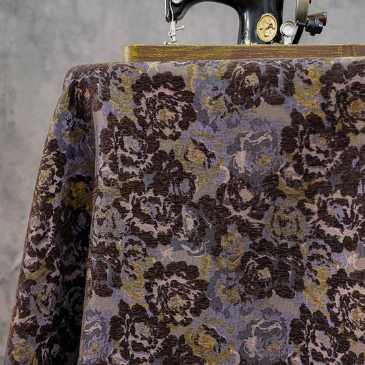 Vintage Watercolor Rose Jacquard Fabric, Textured Purple Brown Floral Brocade for Coats, Jackets, Dresses, Bags and Home Decor, 64"