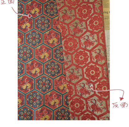 Vintage Chenille Jacquard Fabric, Hexagon Geometric Floral Brocade, Pomegranate Medallion Woven Fabric for Jackets, Coats, Bags, Decor, 65"