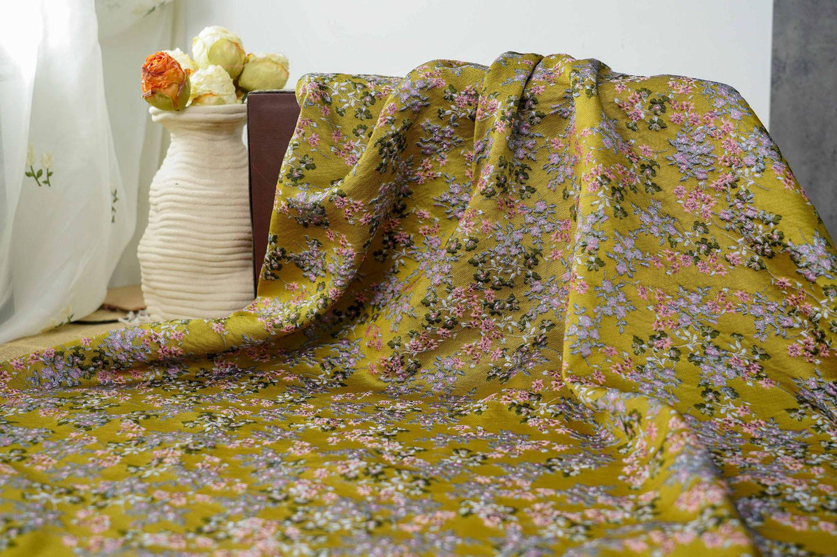 Floral Jacquard Fabric, 3D Raised Ditsy Flowers, Vintage Cottagecore Textured Fabric for Dresses, Jackets, Skirts and Sewing, 55"Wide
