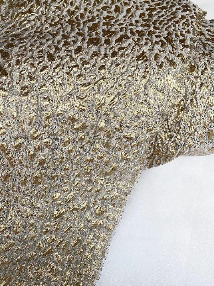 Navy Blue Gold Leopard Print Metallic Jacquard Fabric, 3D Textured Double Layer Brocade for Dresses, Coats, Evening Gowns and Runway Fashion