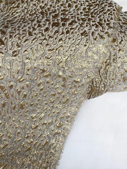 Navy Blue Gold Leopard Print Metallic Jacquard Fabric, 3D Textured Double Layer Brocade for Dresses, Coats, Evening Gowns and Runway Fashion