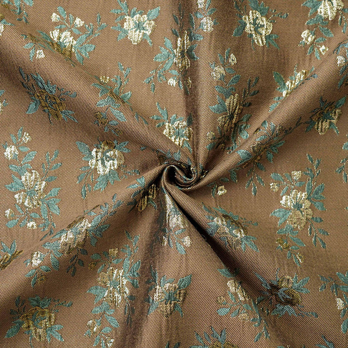 Brown Floral Jacquard Fabric, Gold Thread Ditsy Flowers, Vintage Textured Brocade for Dresses, Jackets, Cheongsam and Home Decor, 55"W