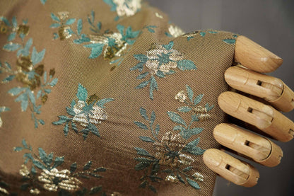 Brown Floral Jacquard Fabric, Gold Thread Ditsy Flowers, Vintage Textured Brocade for Dresses, Jackets, Cheongsam and Home Decor, 55"W