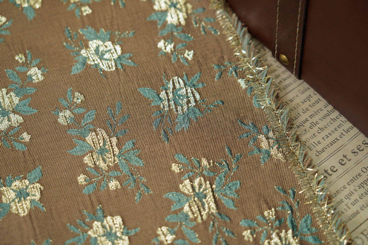 Brown Floral Jacquard Fabric, Gold Thread Ditsy Flowers, Vintage Textured Brocade for Dresses, Jackets, Cheongsam and Home Decor, 55"W