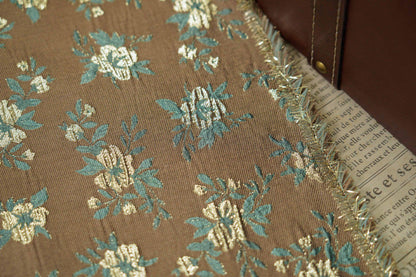 Brown Floral Jacquard Fabric, Gold Thread Ditsy Flowers, Vintage Textured Brocade for Dresses, Jackets, Cheongsam and Home Decor, 55"W