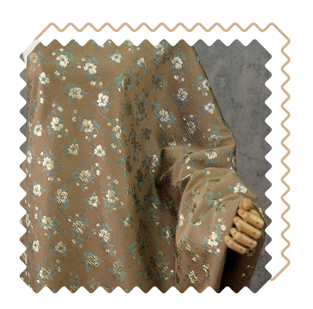 Brown Floral Jacquard Fabric, Gold Thread Ditsy Flowers, Vintage Textured Brocade for Dresses, Jackets, Cheongsam and Home Decor, 55"W