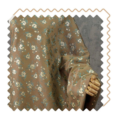 Brown Floral Jacquard Fabric, Gold Thread Ditsy Flowers, Vintage Textured Brocade for Dresses, Jackets, Cheongsam and Home Decor, 55"W