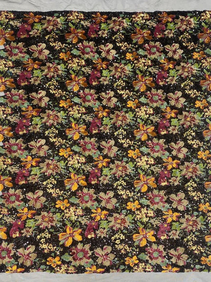 Multicolor Floral Sequin Fabric, Black Sequined Embroidered Mesh, Sparkly Flower Fabric for Evening Gowns, Dresses, Costumes and Accessories