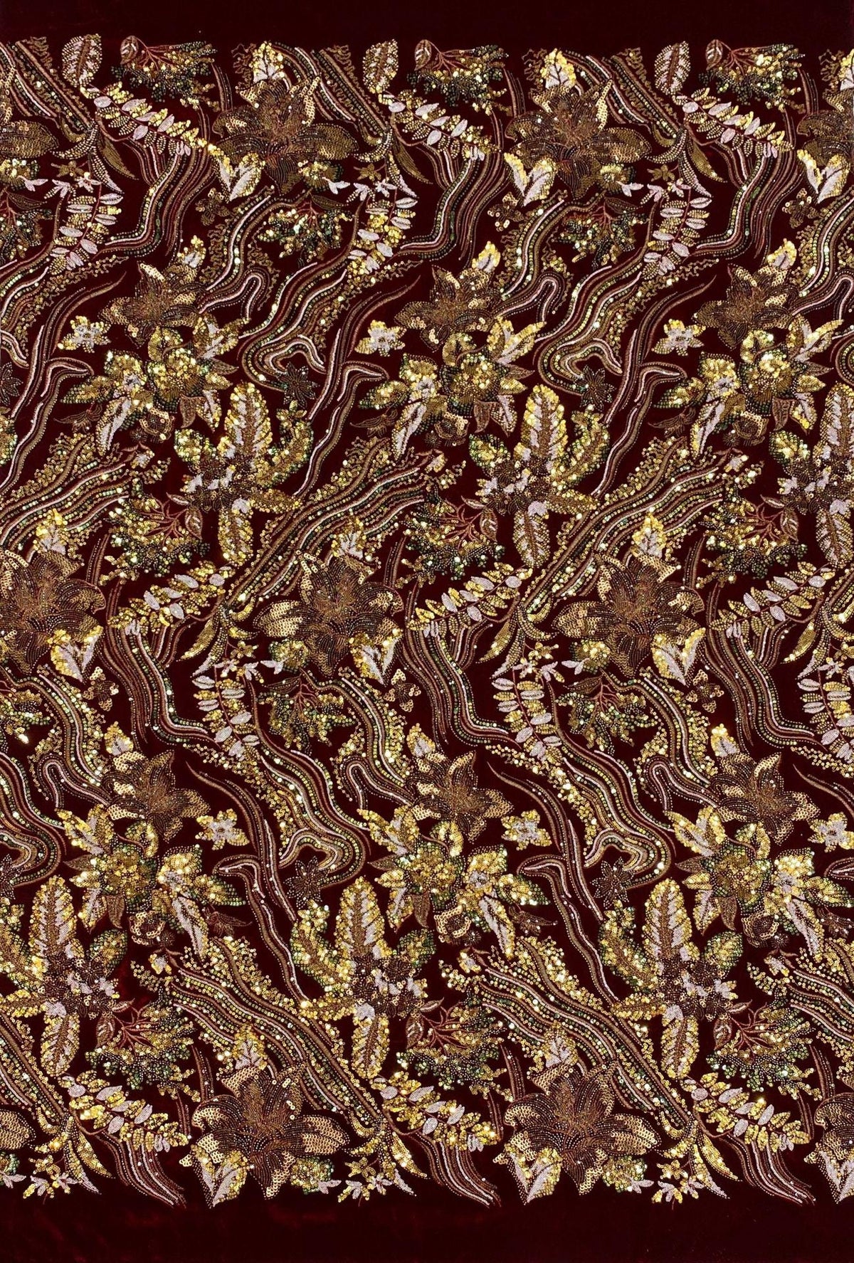 Black Velvet Sequin Embroidered Fabric, Gold Silver Floral Beaded Embroidery, Luxury Fabric for Evening Gowns, Dresses and Couture Sewing