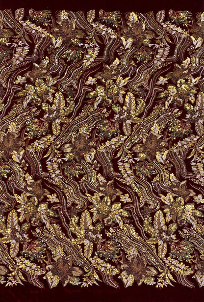 Black Velvet Sequin Embroidered Fabric, Gold Silver Floral Beaded Embroidery, Luxury Fabric for Evening Gowns, Dresses and Couture Sewing
