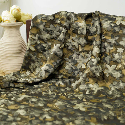 Olive Green Floral Jacquard Fabric, 3D Embossed Watercolor Flower Woven Brocade for Dresses, Cheongsam, Jackets and Home Decor - 62"W
