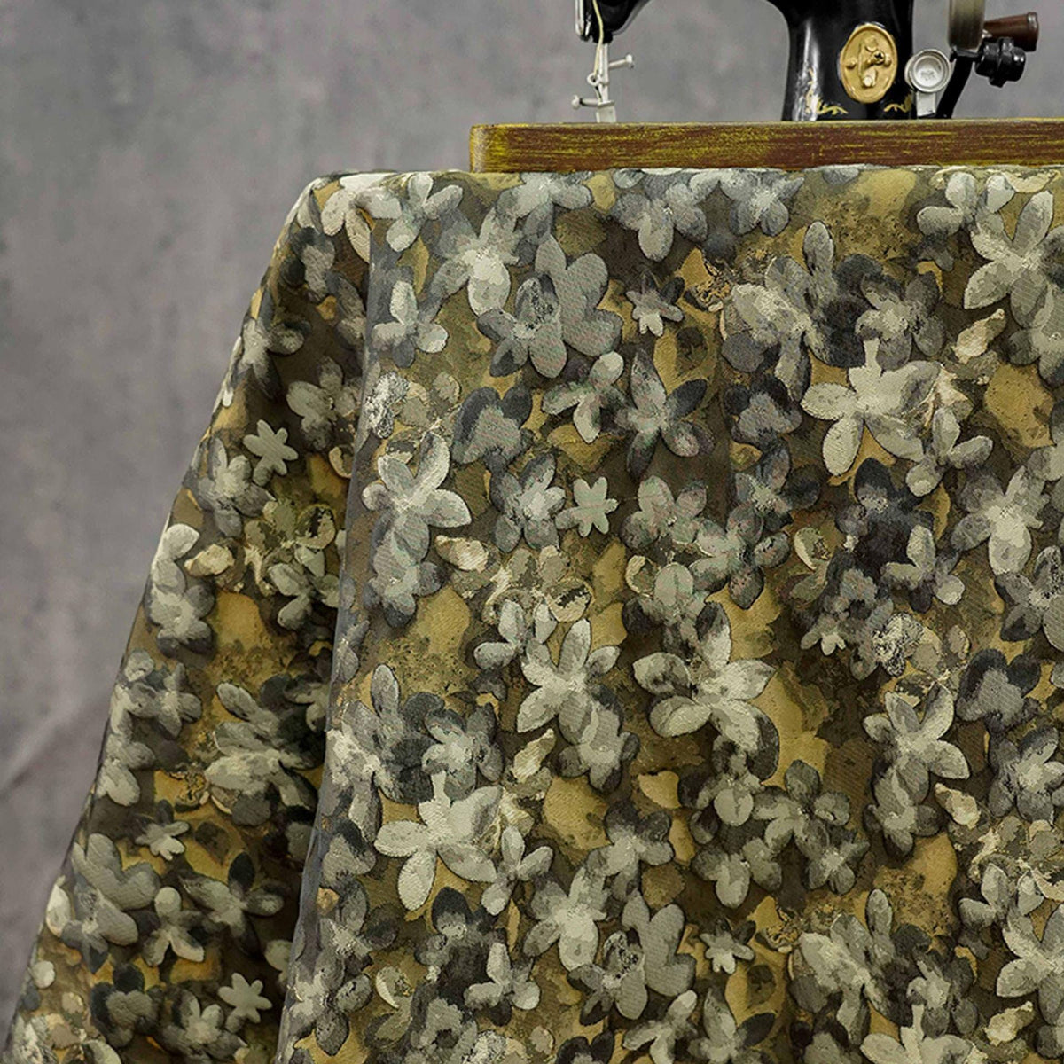 Olive Green Floral Jacquard Fabric, 3D Embossed Watercolor Flower Woven Brocade for Dresses, Cheongsam, Jackets and Home Decor - 62"W