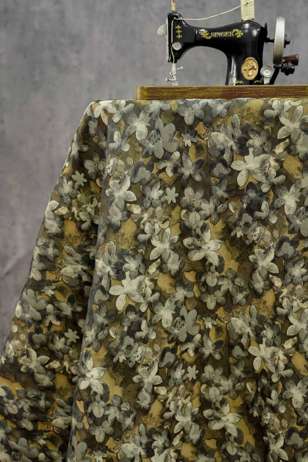 Olive Green Floral Jacquard Fabric, 3D Embossed Watercolor Flower Woven Brocade for Dresses, Cheongsam, Jackets and Home Decor - 62"W