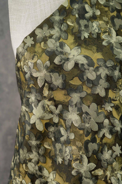 Olive Green Floral Jacquard Fabric, 3D Embossed Watercolor Flower Woven Brocade for Dresses, Cheongsam, Jackets and Home Decor - 62"W