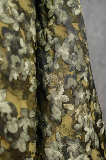 Olive Green Floral Jacquard Fabric, 3D Embossed Watercolor Flower Woven Brocade for Dresses, Cheongsam, Jackets and Home Decor - 62"W