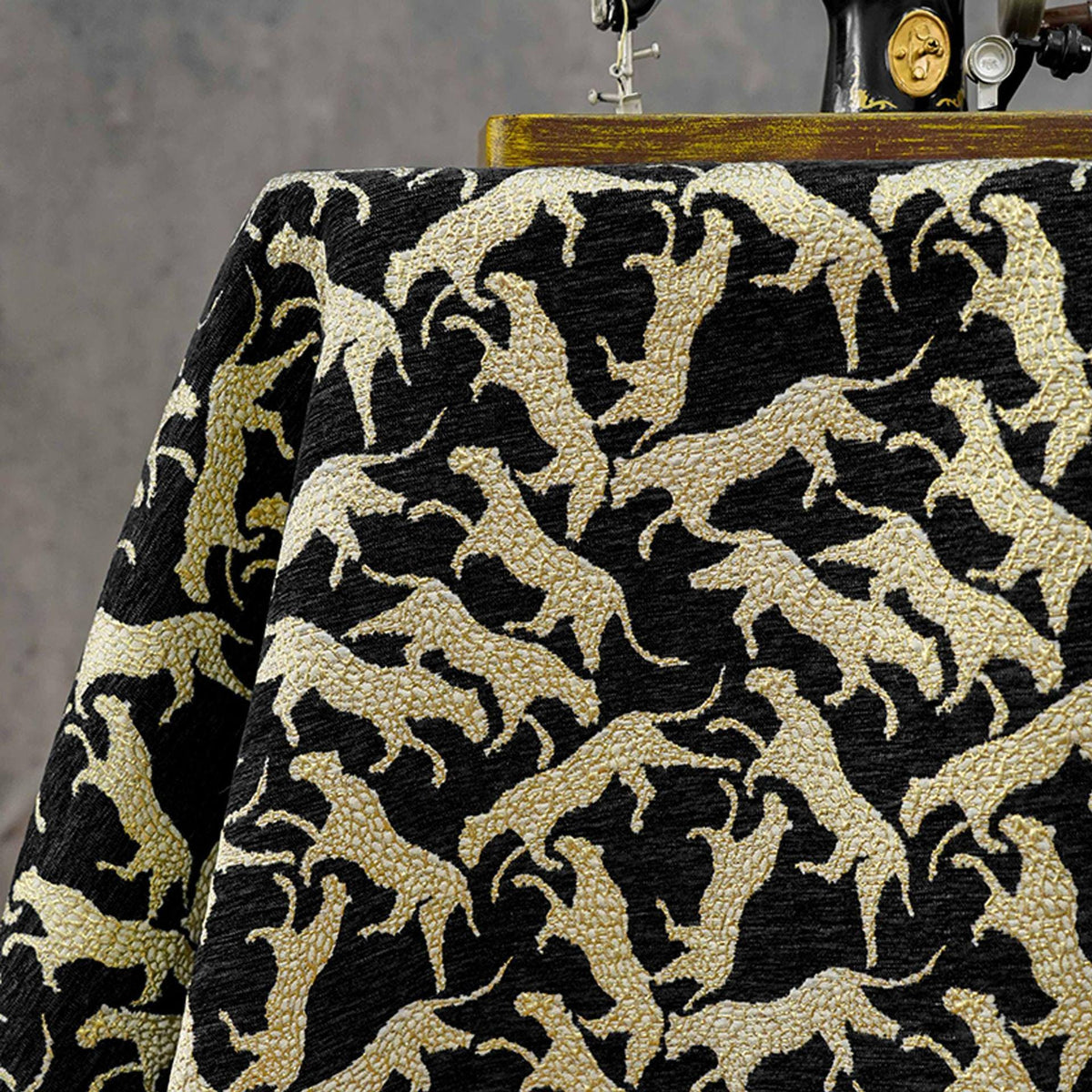 Black Gold Abstract Leopard Jacquard Fabric, 3D Embossed Metallic Brocade for Coats, Jackets, Dresses, Bags and Upholstery - 58"W