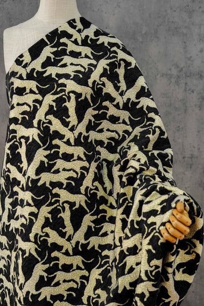 Black Gold Abstract Leopard Jacquard Fabric, 3D Embossed Metallic Brocade for Coats, Jackets, Dresses, Bags and Upholstery - 58"W