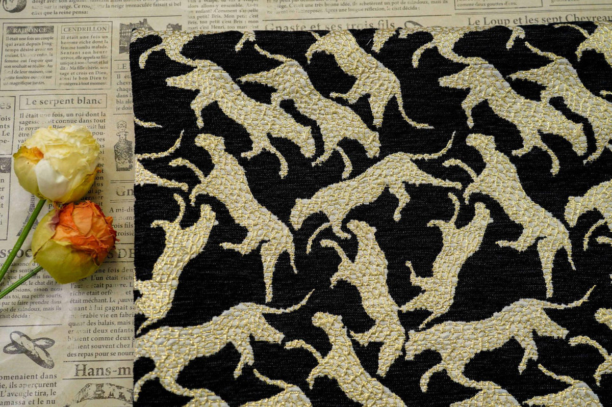 Black Gold Abstract Leopard Jacquard Fabric, 3D Embossed Metallic Brocade for Coats, Jackets, Dresses, Bags and Upholstery - 58"W