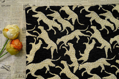 Black Gold Abstract Leopard Jacquard Fabric, 3D Embossed Metallic Brocade for Coats, Jackets, Dresses, Bags and Upholstery - 58"W